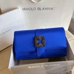 MANOLO BLAHNIK Clutches Bags Satin Blue-Gold 12X24X6CM H2010066728