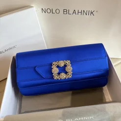 MANOLO BLAHNIK Clutches Bags Satin Blue-Silver 12X24X3CM H2010066722