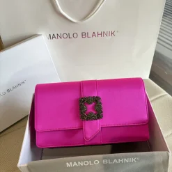 MANOLO BLAHNIK Clutches Bags Satin Fuchsia-Black 12X24X6CM H2010066734