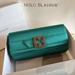 MANOLO BLAHNIK Clutches Bags Satin Teal-Gold 12X24X3CM H2010066720
