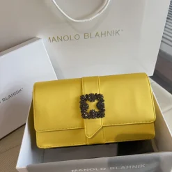 MANOLO BLAHNIK Clutches Bags Silk Satin Yellow-Black 12X24X6CM H2010066731