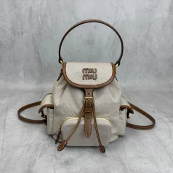 MIU MIU Backpacks Bags Beige-Brown 22X18X11.5CM G3010063185