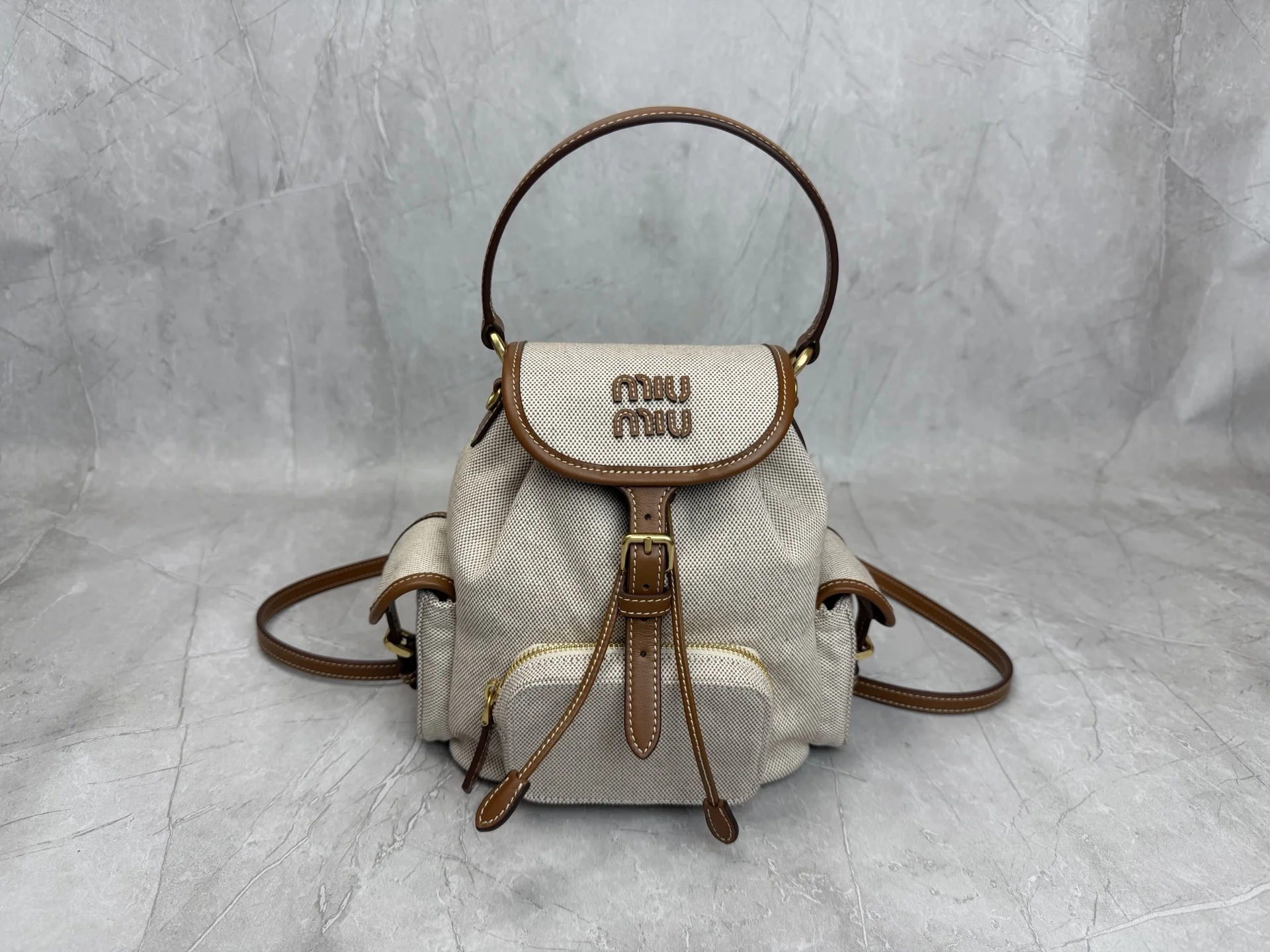 MIU MIU Backpacks Bags Beige-Brown 22X18X11.5CM G3010063185