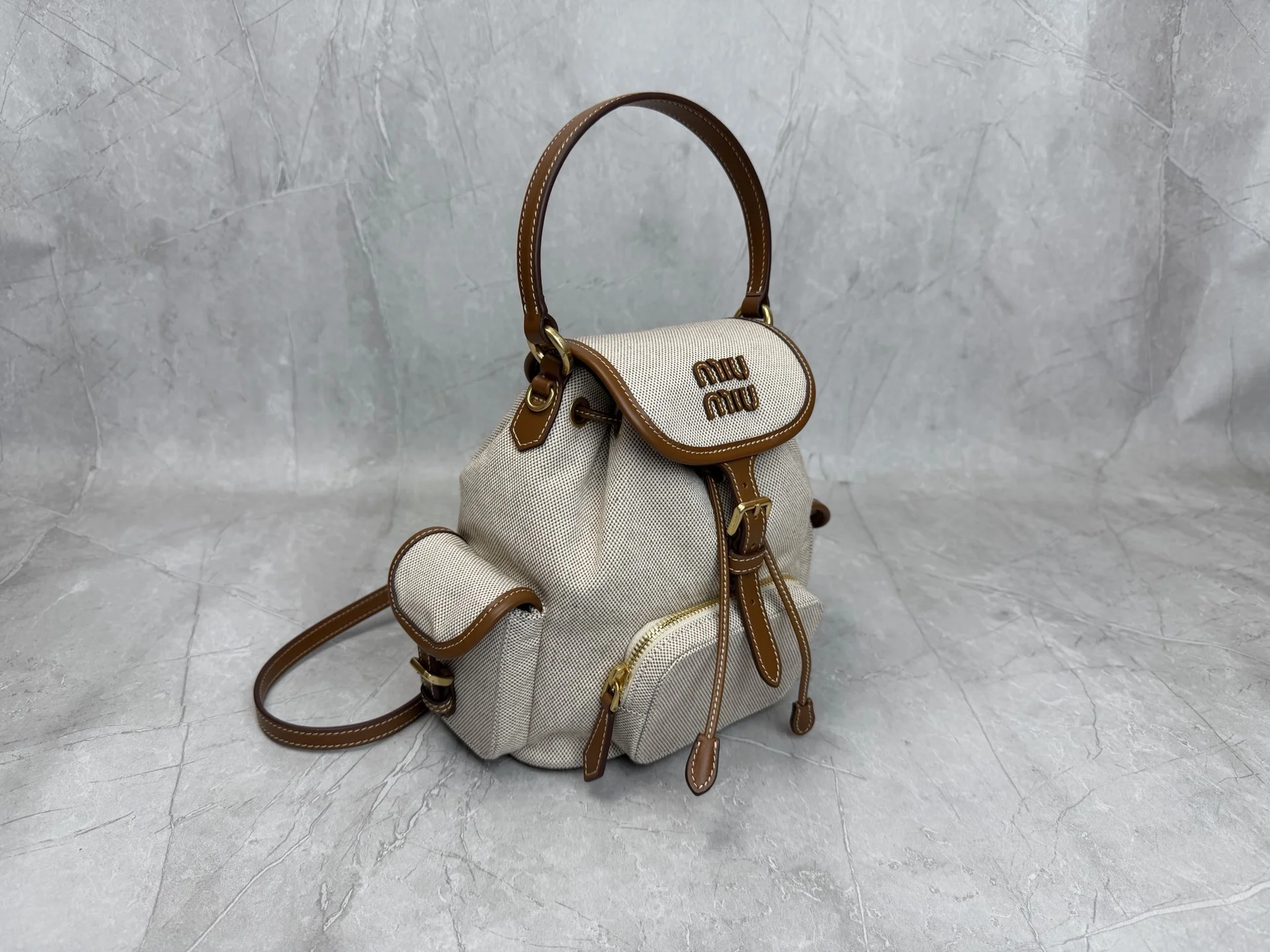 MIU MIU Backpacks Bags Beige-Brown 22X18X11.5CM G3010063185 - Image 3