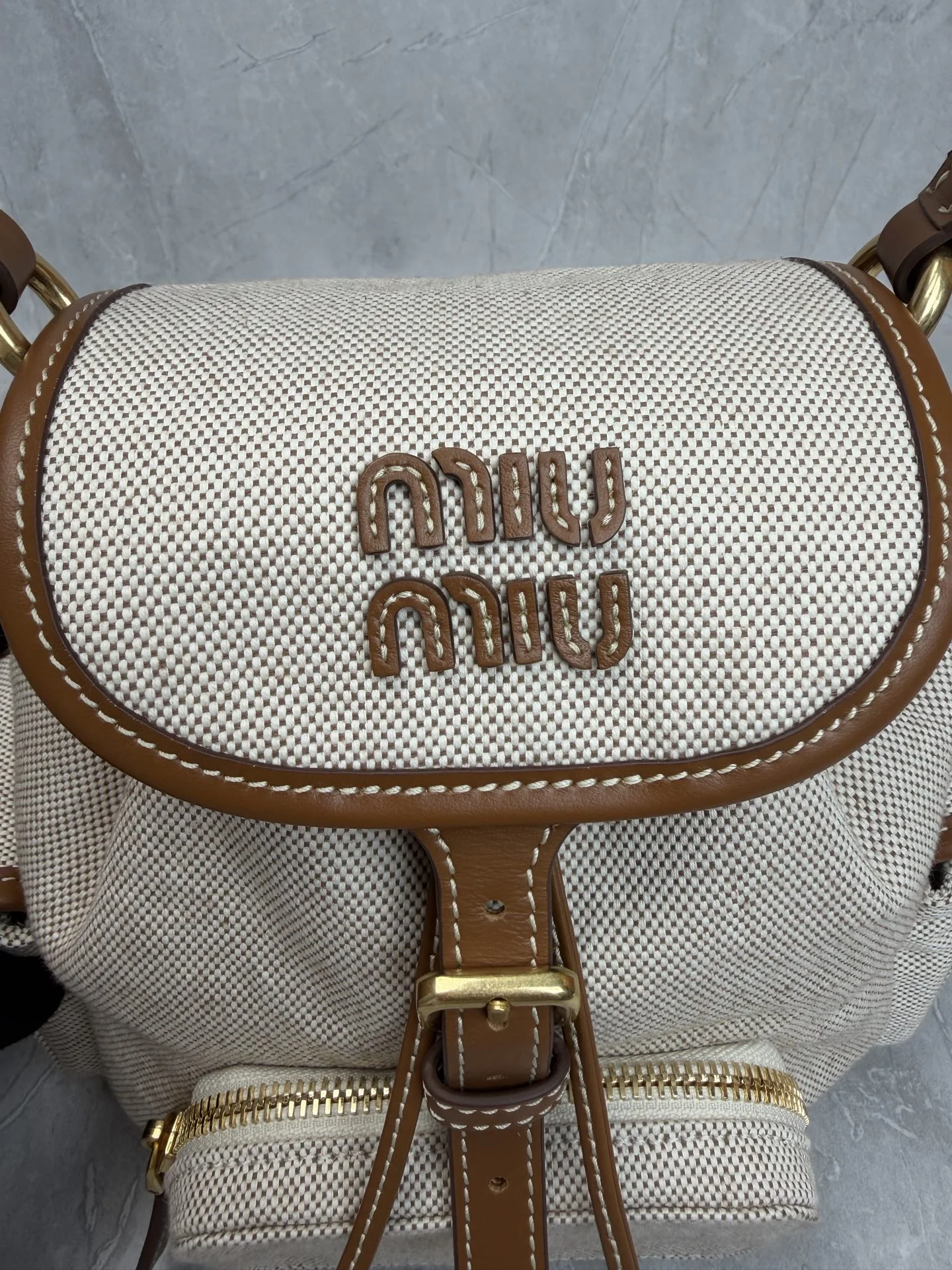 MIU MIU Backpacks Bags Beige-Brown 22X18X11.5CM G3010063185 - Image 5