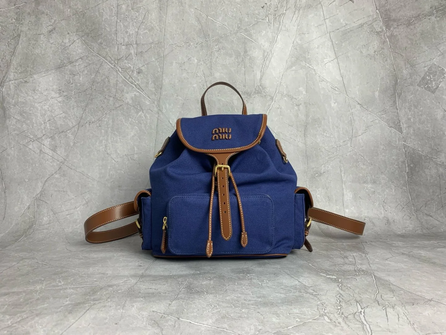 MIU MIU Backpacks Bags Blue-Brown 29.5X25X12.5CM G6010063260