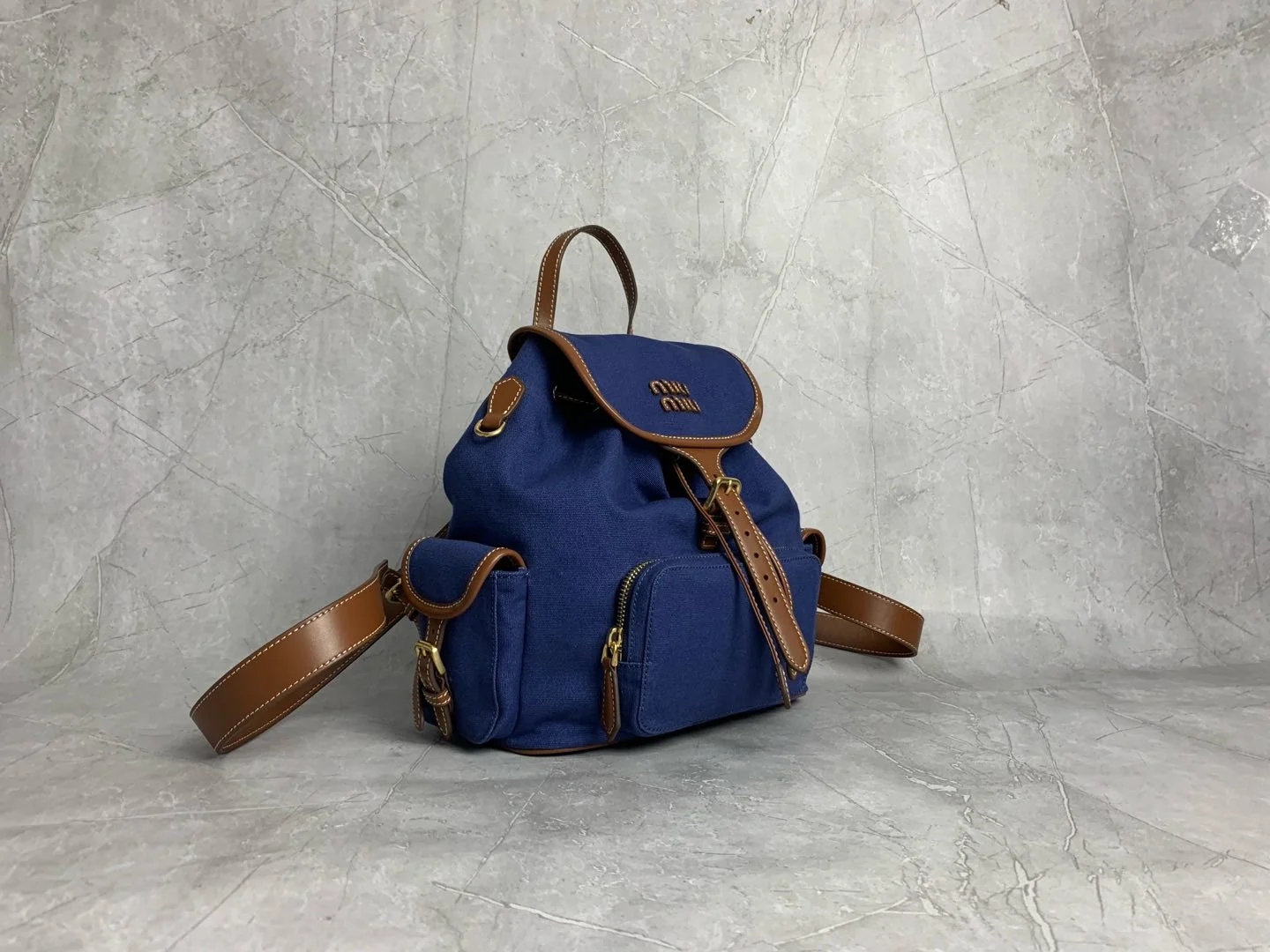 MIU MIU Backpacks Bags Blue-Brown 29.5X25X12.5CM G6010063260 - Image 3