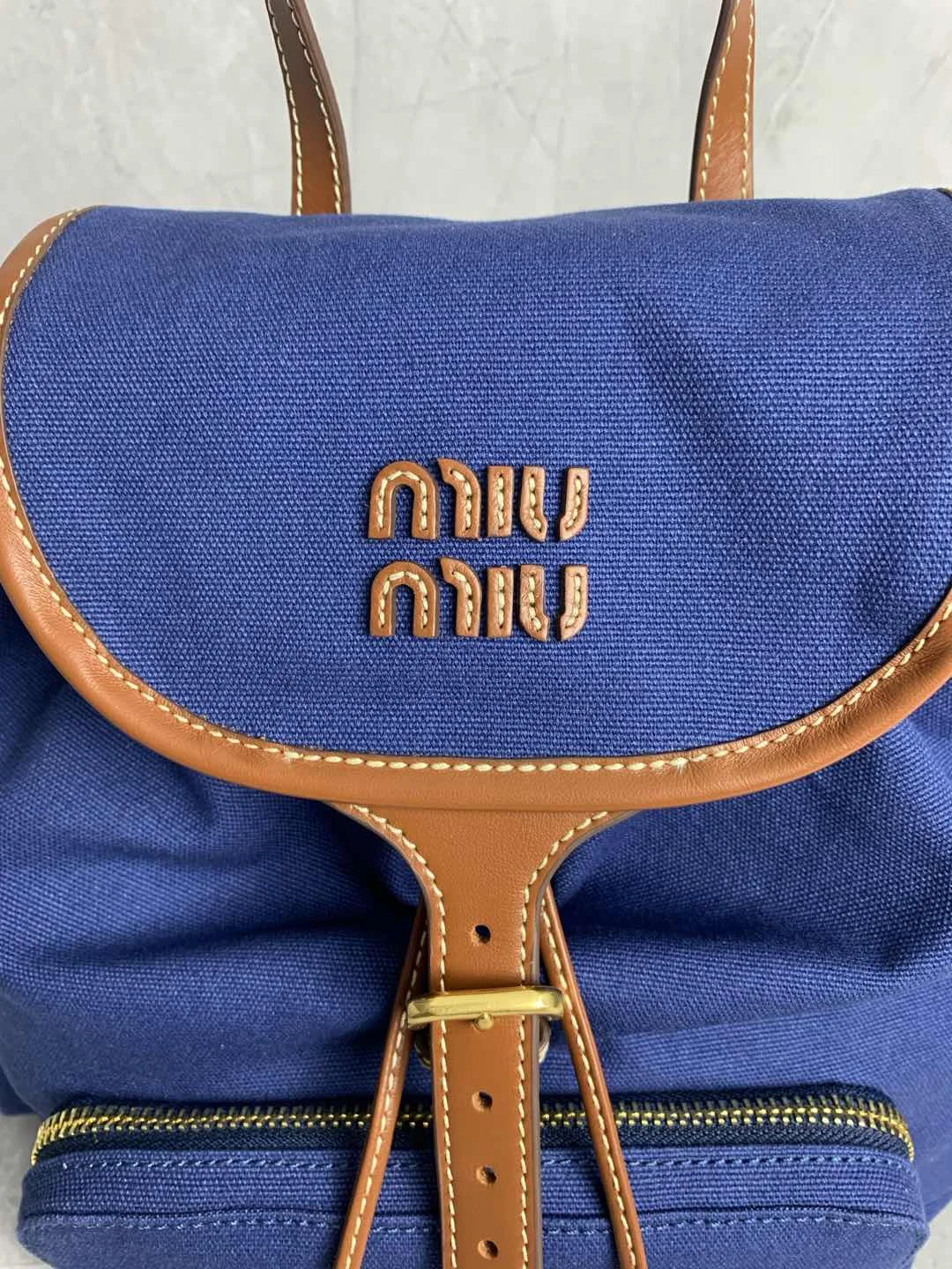 MIU MIU Backpacks Bags Blue-Brown 29.5X25X12.5CM G6010063260 - Image 8