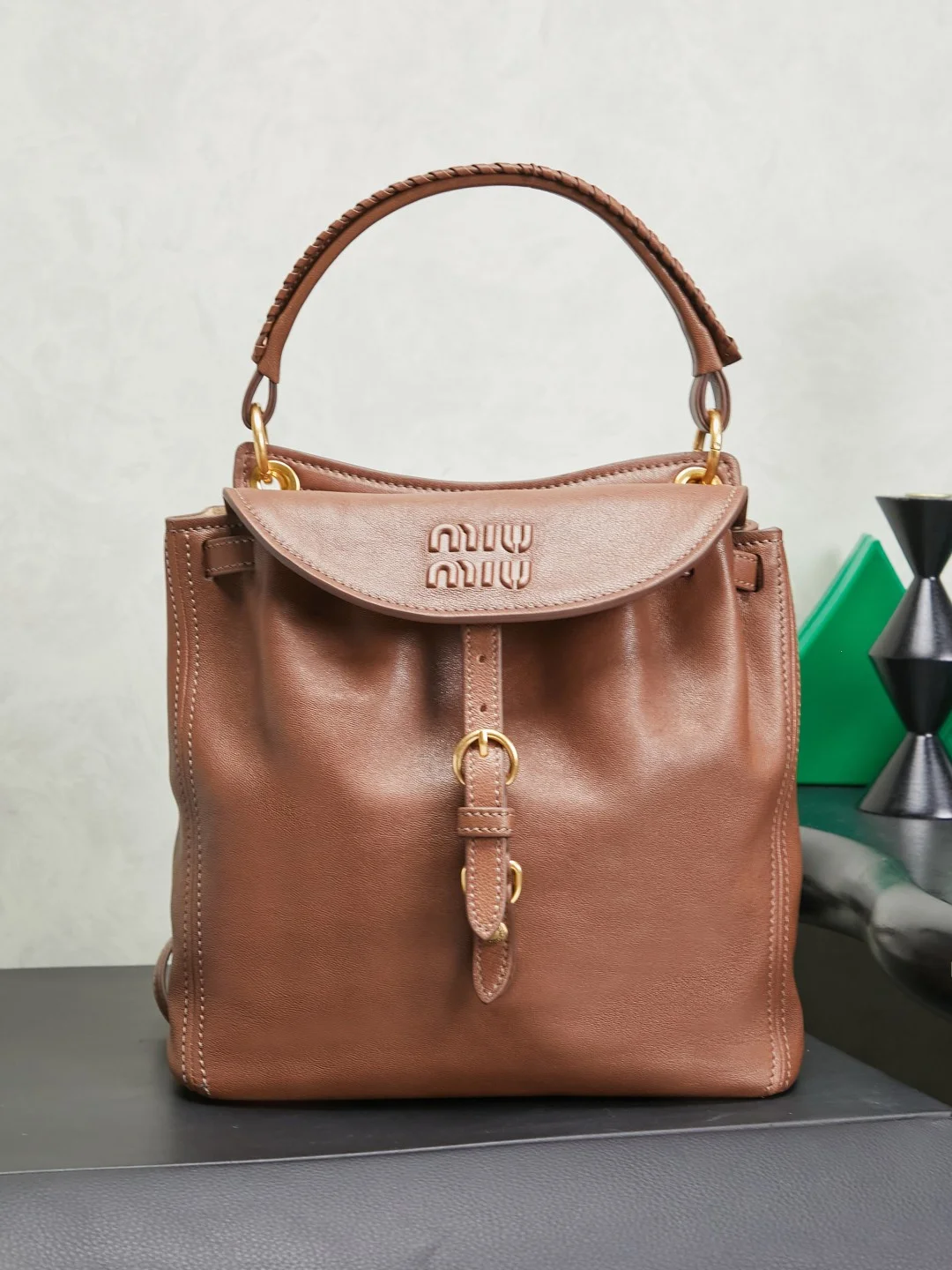 MIU MIU Backpacks Bags Brown-Gold 28X26X13CM H8010061019