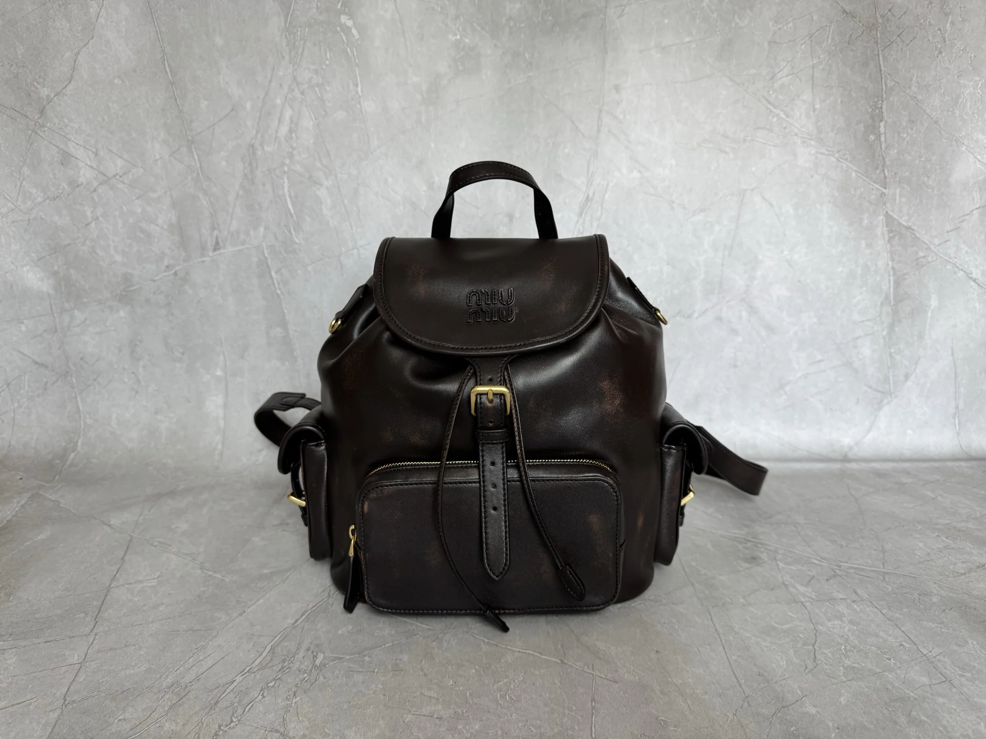 MIU MIU Backpacks Bags Brown-Gold 29.5X25X12.5CM I0010063219
