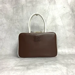 MIU MIU Backpacks Bags Calfskin Leather Brown-White 34X23X11CM G8010062846