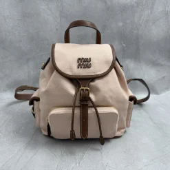 MIU MIU Backpacks Bags Canvas Calf Leather Pink-Brown 29.5X25X12.5CM G6010063287