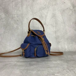 Alternative view of MIU MIU Backpacks Bags Canvas Calfskin Blue-Brown 22X18X11.5CM G3010063137