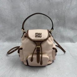 MIU MIU Backpacks Bags Canvas & Leather Pink-Brown 22X18X11.5CM G3010063193