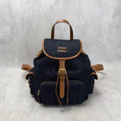 MIU MIU Backpacks Bags Denim Blue-Brown 29.5X25X12.5CM G6010063278