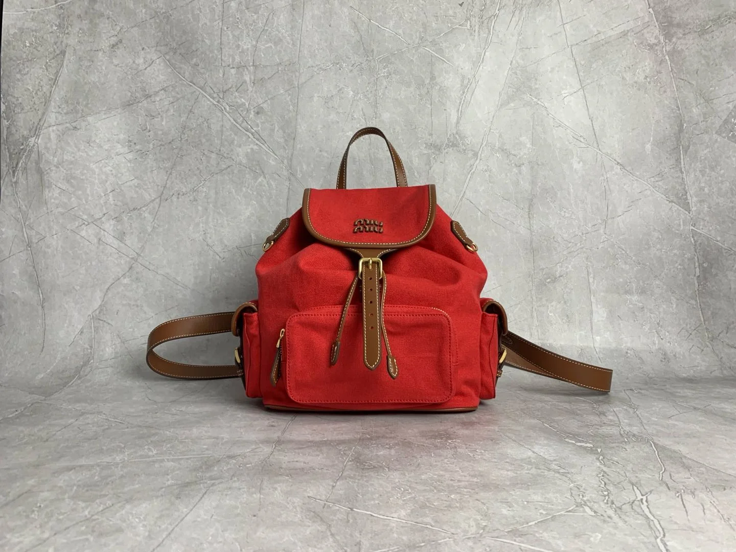 MIU MIU Backpacks Bags Red-Brown 29.5X25X12.5CM G6010063268