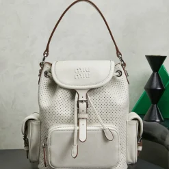 MIU MIU Backpacks Bags White-Brown 22X18X11.5CM I5010061056