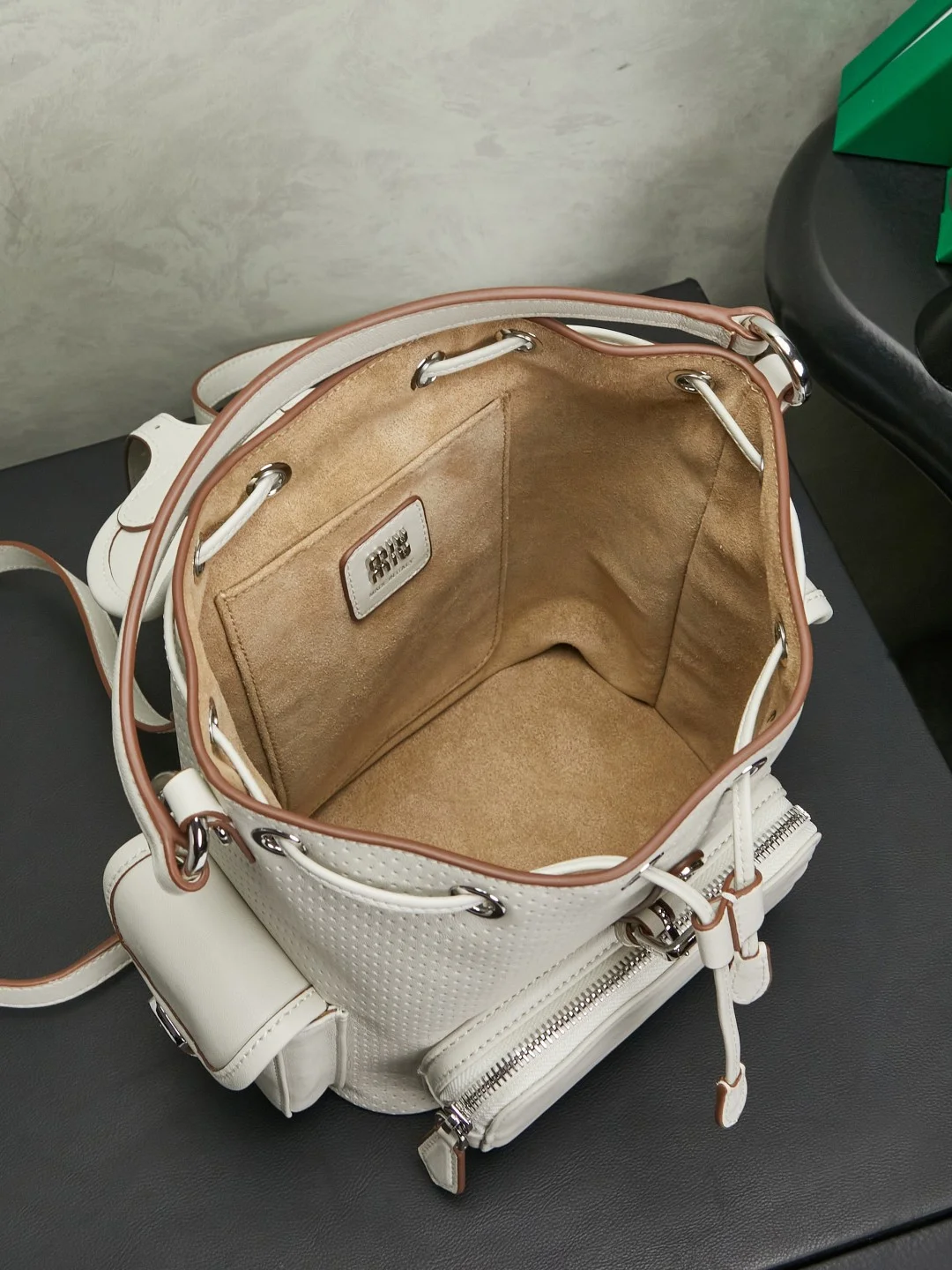 MIU MIU Backpacks Bags White-Brown 22X18X11.5CM I5010061056 - Image 6