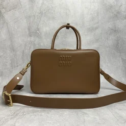 MIU MIU Briefcases Bags Brown-Gold 34.5X12X23CM H6010062797