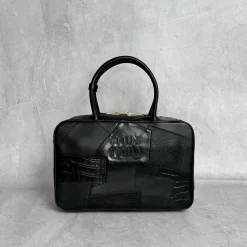 MIU MIU Briefcases Bags Mixed Leather Black-Gold 34X23X12CM I5010062996