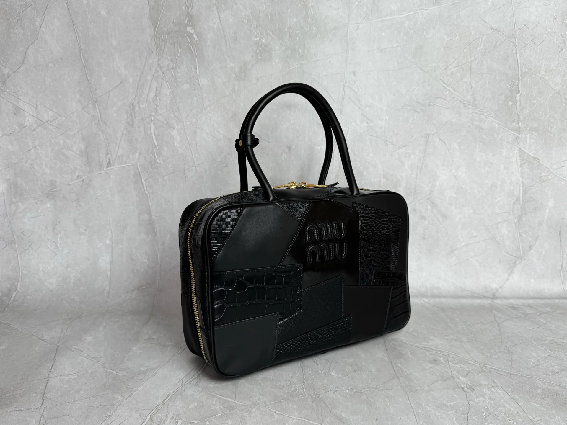 MIU MIU Briefcases Bags Mixed Leather Black-Gold 34X23X12CM I5010062996 - Image 4