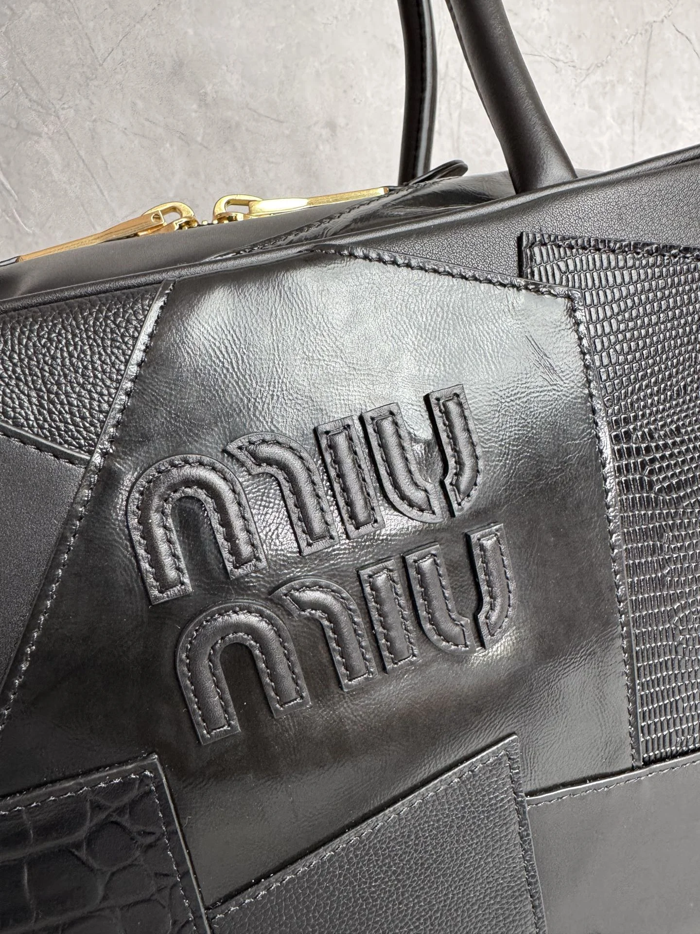 MIU MIU Briefcases Bags Mixed Leather Black-Gold 34X23X12CM I5010062996 - Image 5
