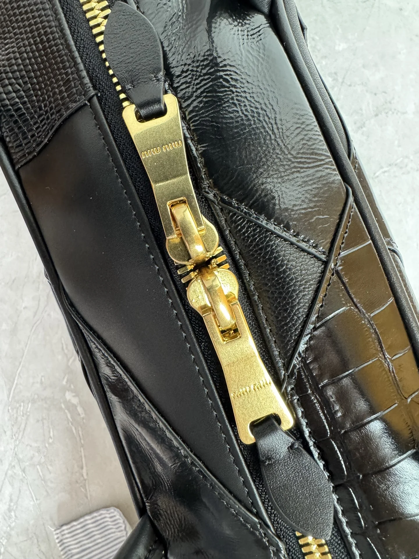 MIU MIU Briefcases Bags Mixed Leather Black-Gold 34X23X12CM I5010062996 - Image 7