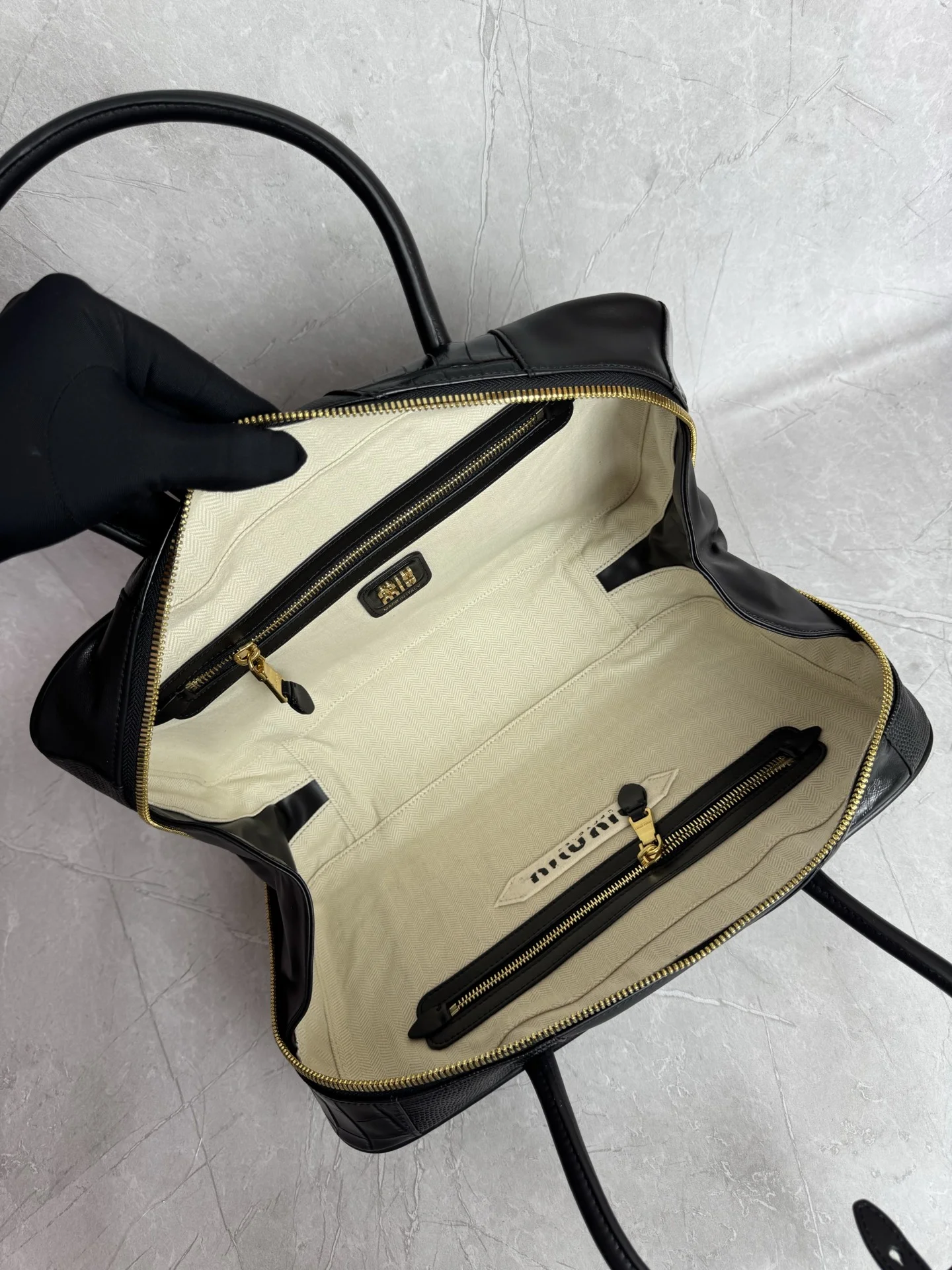 MIU MIU Briefcases Bags Mixed Leather Black-Gold 34X23X12CM I5010062996 - Image 9