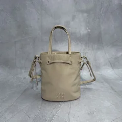 MIU MIU Bucket Bags Waxed Calfskin Beige 15X18X8CM E0010060142