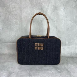 MIU MIU Casual Bags Denim Leather Black-Brown 34X20X10CM F8010062838