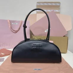 MIU MIU Shoulder Bags Calf Leather Black-Gold 13.5X30X13CM F8010063147