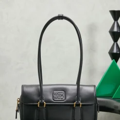 MIU MIU Shoulder Bags Cotton Satin Black-Gold 24X11.5X5CM G3010060935