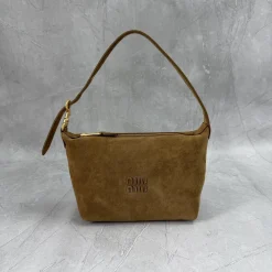 MIU MIU Shoulder Bags Suede Brown-Gold 19X14X10CM E2010061496