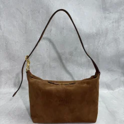 MIU MIU Shoulder Bags Suede Leather Brown-Gold 28X21.5X13CM G2010061542