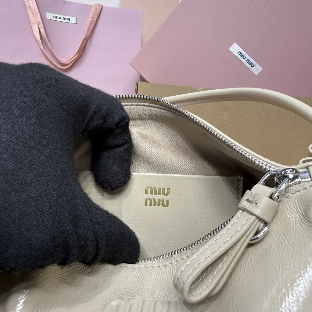 MIU MIU Shoulder Bags Waxed Leather Cream-Beige 22X13X6CM E8010063357 - Image 10