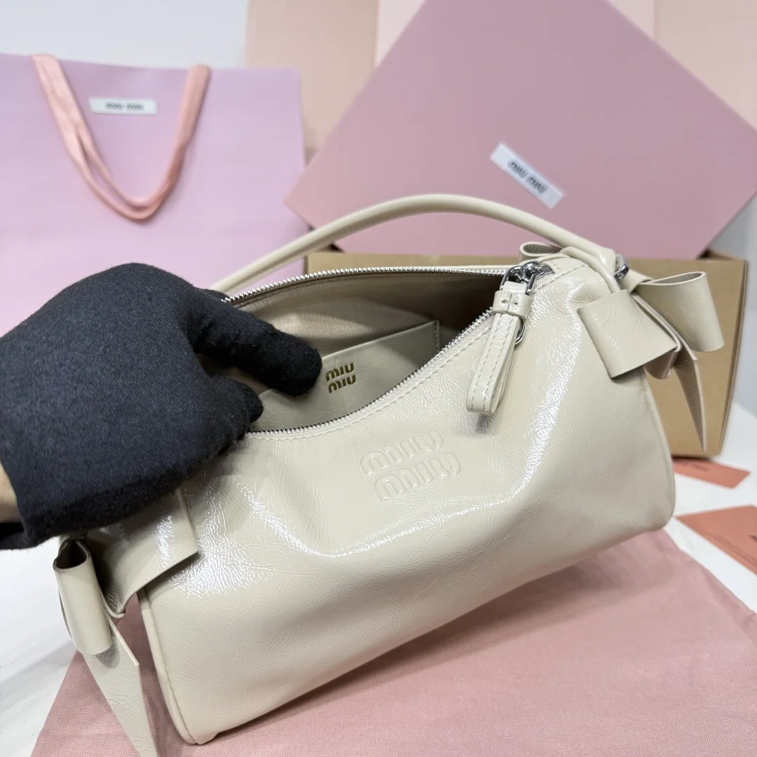 MIU MIU Shoulder Bags Waxed Leather Cream-Beige 22X13X6CM E8010063357 - Image 2