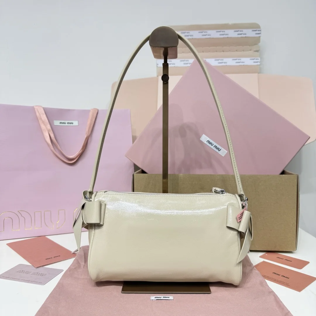 MIU MIU Shoulder Bags Waxed Leather Cream-Beige 22X13X6CM E8010063357 - Image 4