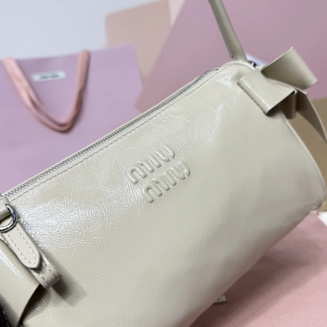 MIU MIU Shoulder Bags Waxed Leather Cream-Beige 22X13X6CM E8010063357 - Image 6