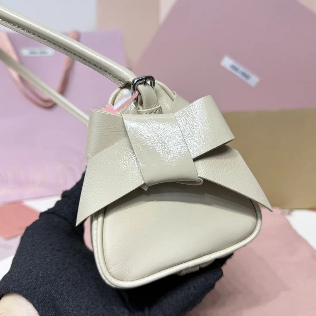 MIU MIU Shoulder Bags Waxed Leather Cream-Beige 22X13X6CM E8010063357 - Image 8