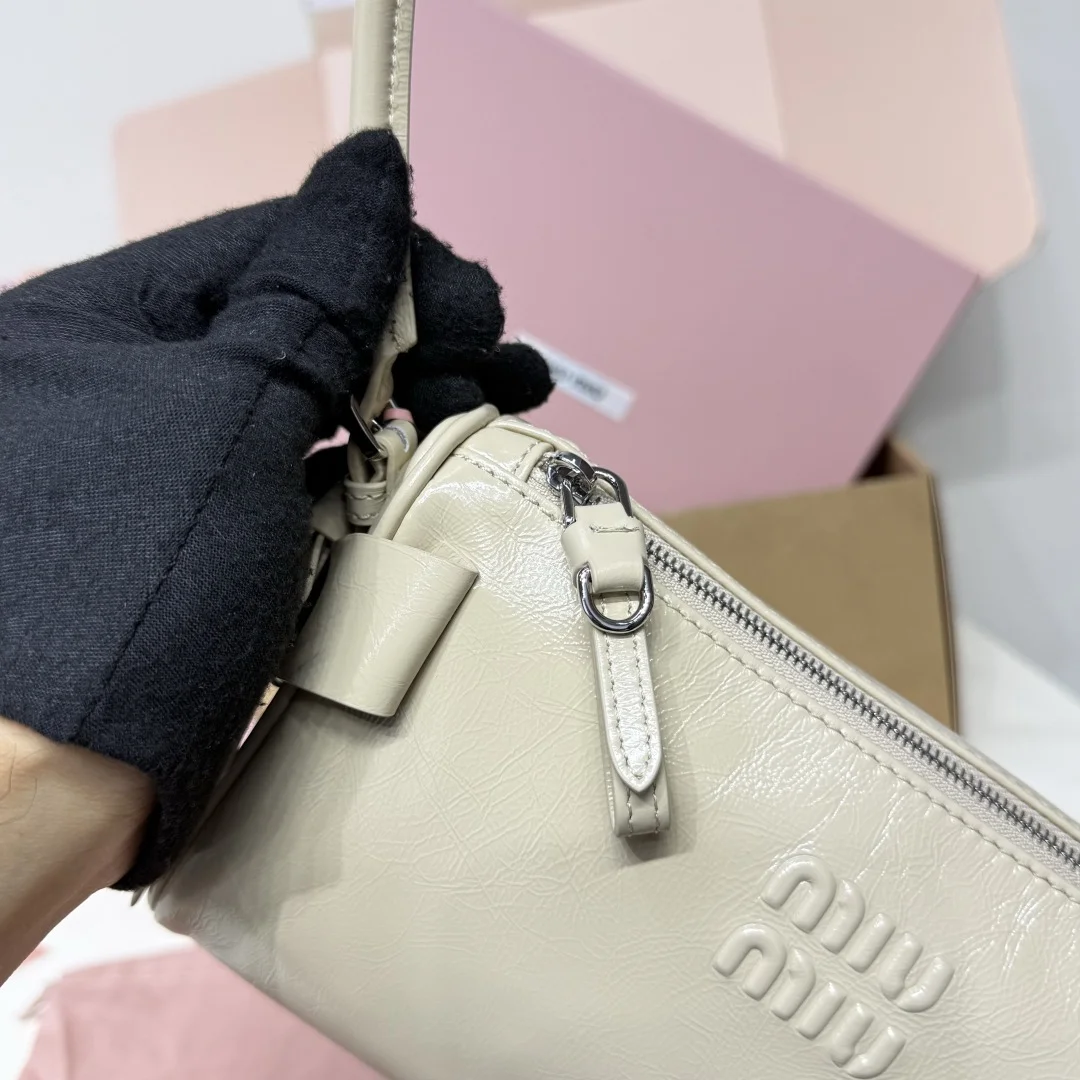 MIU MIU Shoulder Bags Waxed Leather Cream-Beige 22X13X6CM E8010063357 - Image 9