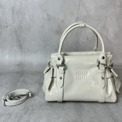 MIU MIU Top Handle Bags Calf Leather White-Silver 28X15X22CM H3010062285