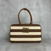 MIU MIU Top Handle Bags Canvas Leather Brown-White 20X34X10CM G0010062973