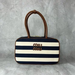 MIU MIU Top Handle Bags Canvas Navy-White-Brown 20X34X10CM G0010062985