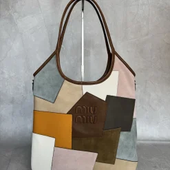 MIU MIU Totes Bags Calf Leather Linen Brown-White-Pink-Grey-Orange-Beige 35X40CM G5010062171