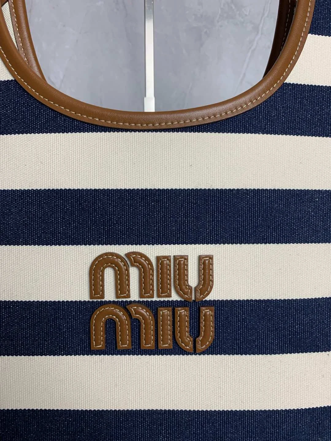 MIU MIU Totes Bags Canvas & Calfskin White-Navy 35X40CM E5010061850 - Image 4