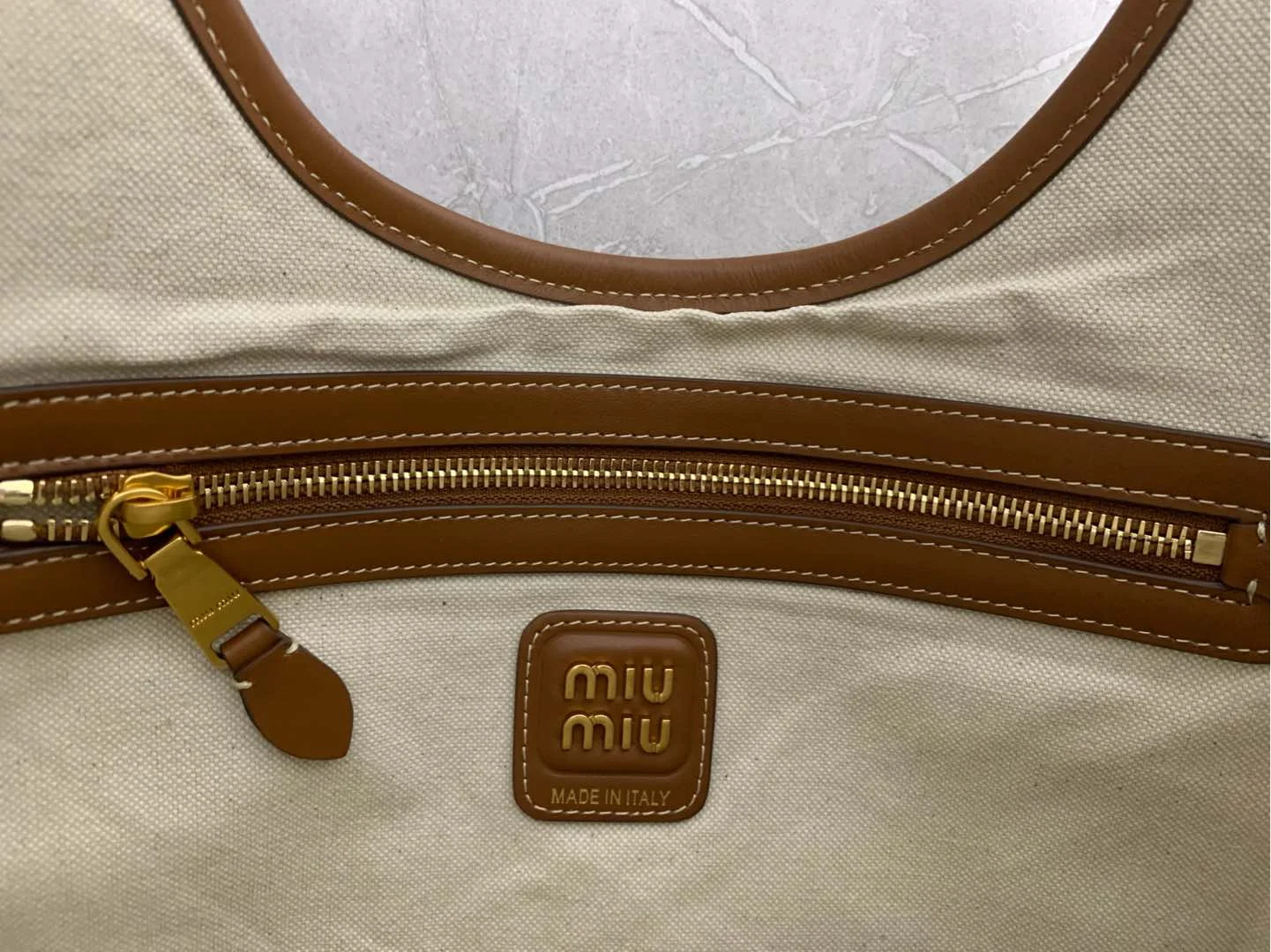 MIU MIU Totes Bags Canvas & Calfskin White-Navy 35X40CM E5010061850 - Image 8