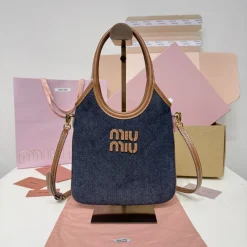 MIU MIU Totes Bags Leather Denim Blue-Brown 20X24CM E2010063210