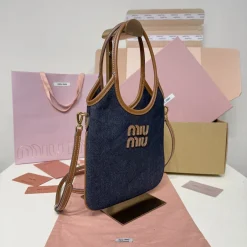 Alternative view of MIU MIU Totes Bags Leather Denim Blue-Brown 20X24CM E2010063210