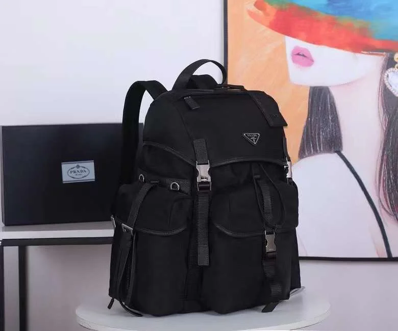 PRADA Backpacks Bags Fabric Leather Black-Silver 37X42X17CM F8010060189 - Image 2