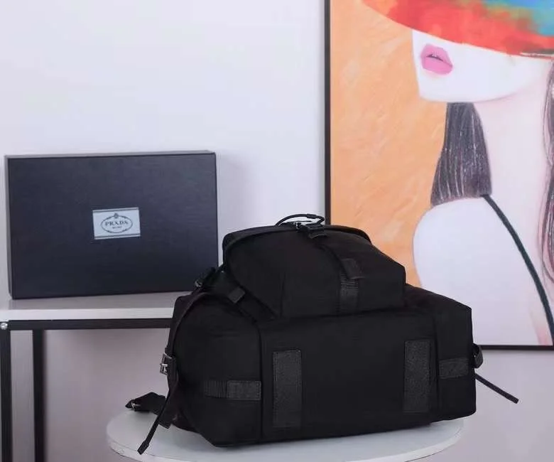 PRADA Backpacks Bags Fabric Leather Black-Silver 37X42X17CM F8010060189 - Image 4